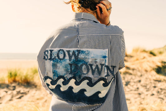 Slow Down V.3 Mixed Media Upcycled Shirt